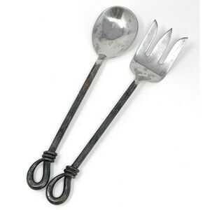 Gibson Rope Twist Forged Oxidized Stainless Steel Salad Serving Spoon Fork 10”